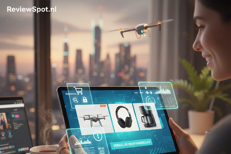 Consument vergelijkt producten op een tablet