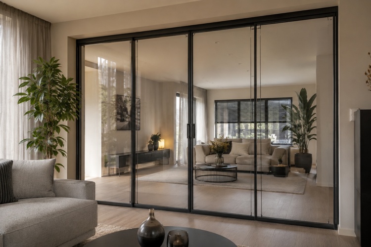 Glazen schuifdeuren in woonkamer