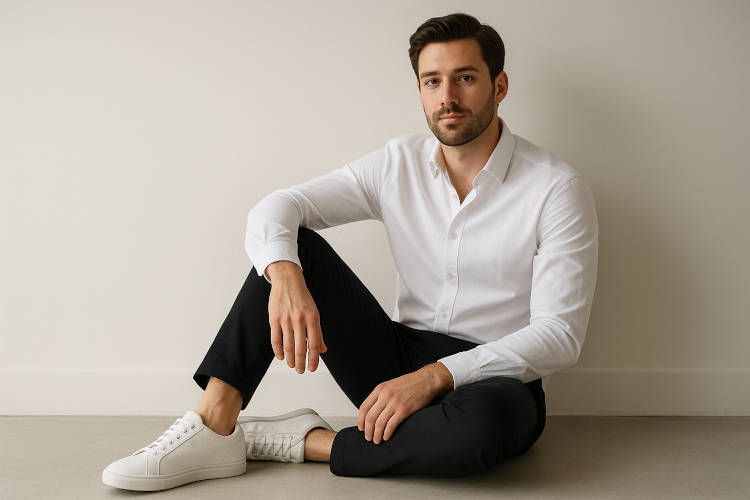 Man in zwarte chino broek